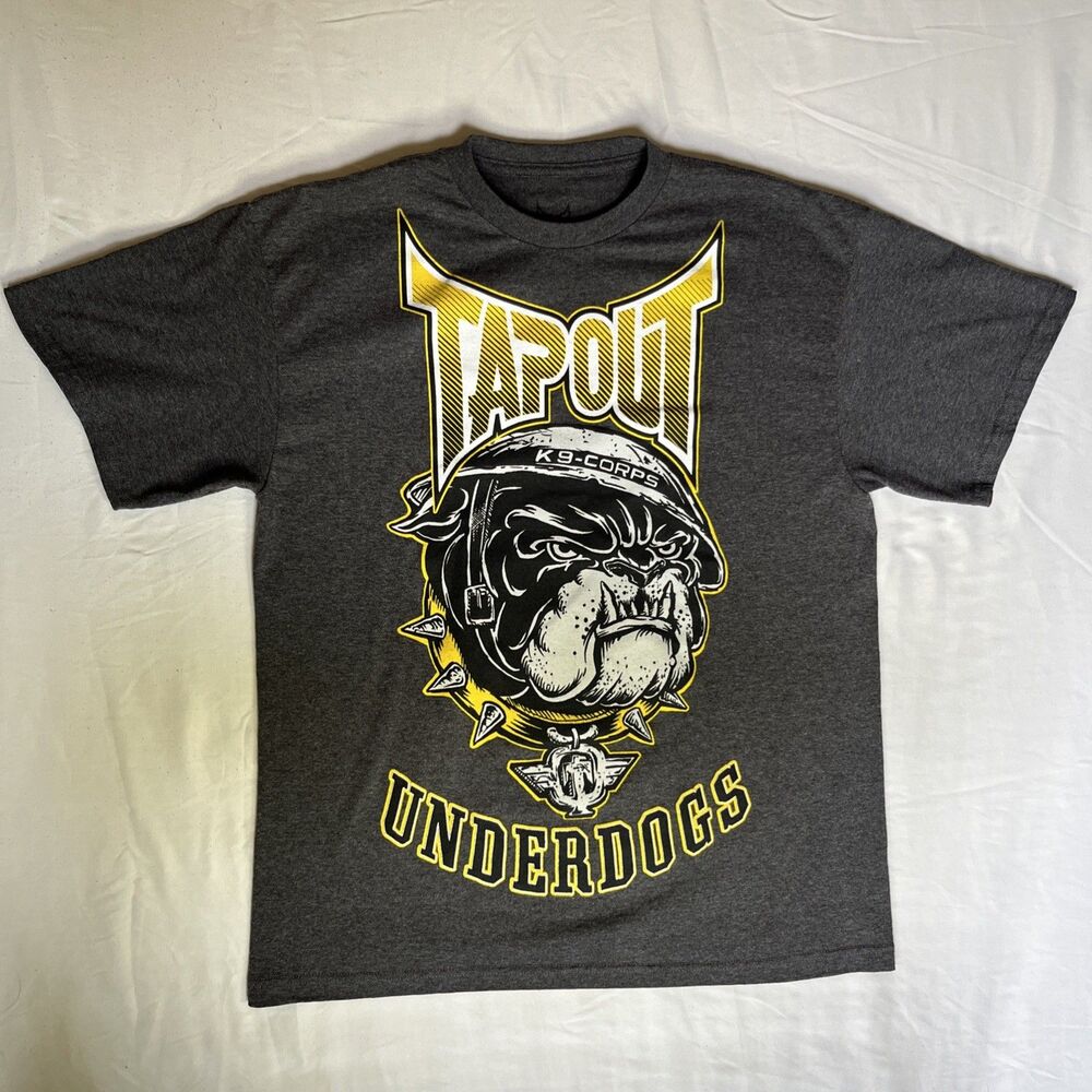 Tapout T Shirt Men L Underdogs Crew Y2K Gray Yellow Graphic Logo